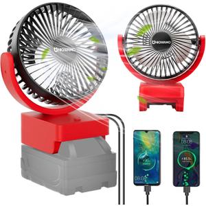 Portable Rechargeable Fan Compatible for Milwaukee 18V Battery, Jobsite Battery Operated Fan With 3 Speeds Control, USB + Type C