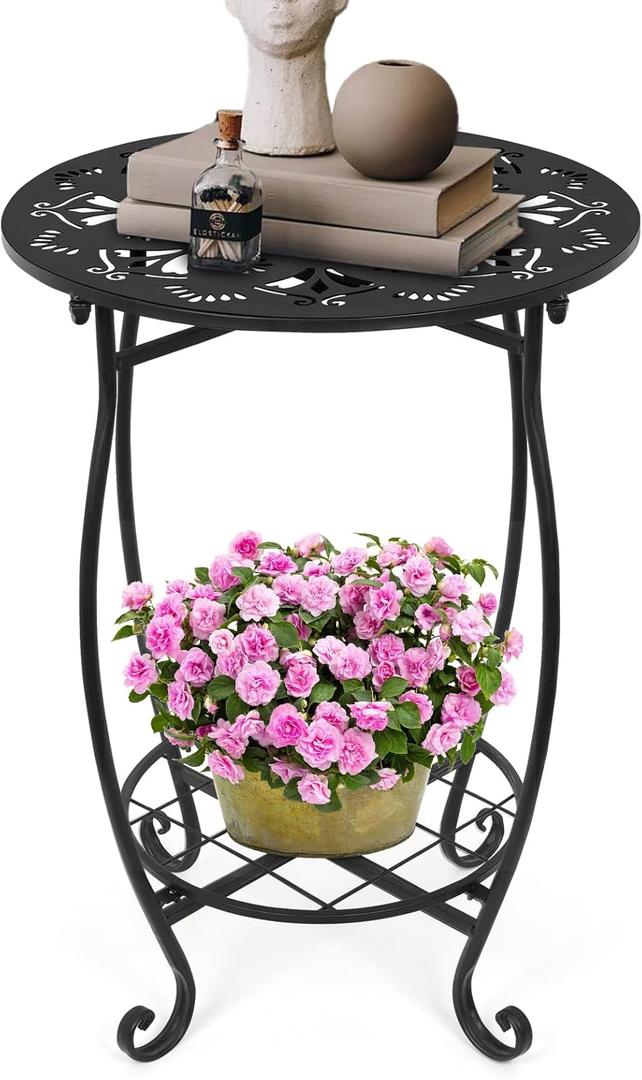Metal Side table, 18inch Round Side End Table, Outdoor Side Table Patio Bistro Table, Weather Resistant Portable Outdoor and Indoor End Table Drink Table for Garden Balcony Yard, 25"Height