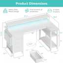 Lufeiya L Shaped Desk with Led Lights and Power Outlets, 47 Inch Writing Study Computer Gaming Desks with Fabric Drawers for Bedroom, Home Office Corner Desk with Monitor Stand Shelves, White, 47.2"