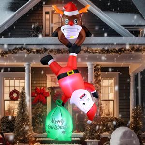 8FT Hanging Inflatable Christmas Decoration 2026 Climbing Santa Claus Decor with Built-in LED Lights Blow Up Outdoor Christmas Decorations for Roof Window Yard Xmas Party Indoor Outside Decor