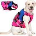 AOFITEE Dog Life Jacket, High Flotation Dog Life Vest with Rescue Handle, Reflective Dogs Life Preserver for Swimming Boating, Adujstable Pet Swimsuit Vest for Small Medium Large Dogs, Pink XL