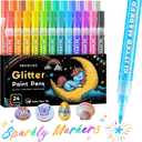 SRUOLOC Glitter Paint Pens, 24 Colors Glitter Markers Pens Set Acrylic Sparkle Markers Teen Art Supplies for Scrapbooking, Cards, DIY Crafts, Adults Coloring, Extra-Fine Tip 0.7mm