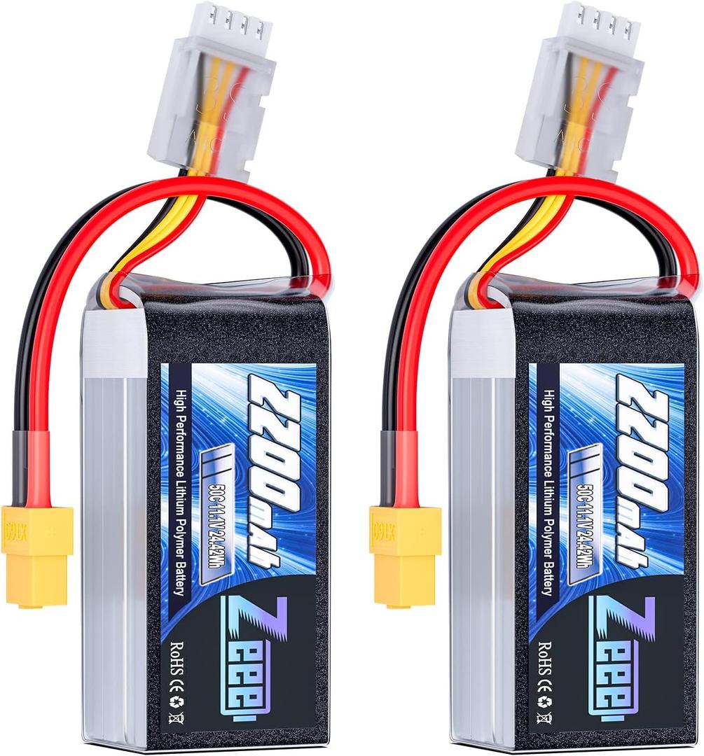 Zeee 3S Lipo Battery 2200mAh 11.1V 50C Shorty Pack Battery with XT60 Plug for RC Car Truck RC Vehicles Boat Drone RC Airplane Quadcopter Helicopter FPV Racing Hobby Models(2 Pack)