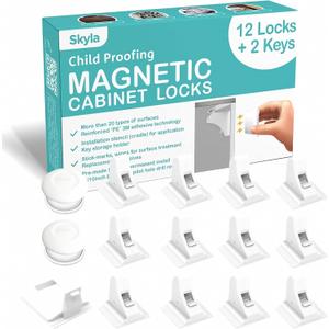 Skyla Homes Magnetic Cabinet Locks Baby Proofing Child Safety - The Safest Quickest and Easiest Multi-Purpose 3M Adhesive Child Proof Latches, No Screws or Tools Needed (12 Pack)