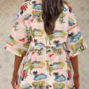 PRETTYGARDEN Womens Rompers for Summer 2025 Beach Vacation Clothes Short Sleeves Floral Jumpsuits Beach Cover Up (XXL)