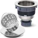 BOTEMY Stainless Steel Sink Drain Strainer 3-1/2 Inch Kitchen Sink Drain Assembly Kit with Removable Deep Sink Strainer Basket and Sink Stopper Flat Cover Replacement for Home Standard Kitchen Sinks (Brushed)