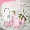 Pink Bathroom Accessories Set, 5Pack Clear Glass Bathroom Accessories, Includes Lotion Soap Dispenser, Toothbrush Holder, Qtip Holder and Soap Dish, Vintage Bathroom Decor
