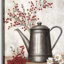 LYUNSHUO Farmhouse Canvas Wall Art Rustic Watering Cans Branches with Red Berries on Grey Background Picture Vintage Painting Prints for Kitchen Home Decor Frame(Picture-3,16.00"x24.00")