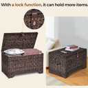 Honjourai Handwoven Storage Basket with Lid, 165L Plastic Rattan Storage Bin, Leather Buckle & Metal Frame, Large Metal Ring Handles, Storage Trunk for Bedroom, Laundry Room, 165L-Flat Lid, Brown PE Rattan