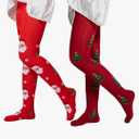 2 Pairs Girls Patterned Red Tights Christmas Holiday Stockings Kids Snowflake Printed Tights for Girls 4-10t, Medium
