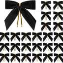 24 Pcs Black Small Velvet Christmas Bows for Christmas Tree, Wreath, Gift Wrapping, Crafts, Wedding, Party, Twist Tie Bows for Treat Bag Bakery Candy Bags, Home Decor 1" W,3.5 x 3.5 inch