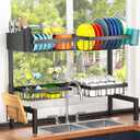 YKLSLH 4 Baskets Over The Sink Dish Drying Rack, Extendable Large Capacity Sink Rack, Metal Drying Rack Saving Space, for Most Sinks (26.57"-35")