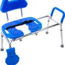 Platinum Health Sliding Shower Chair HydroGlyde Premium Heavy Duty, Padded Bathtub Transfer Bench with Cut Out Seat, for Bath Tub, Adjustable Legs, and Safety Belt, Quick Tool-Less Assembly, Blue
