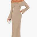 ZESICA Women's Fall Off Shoulder Sweater Dress 2026 Bell Long Sleeve Ribbed Knit Bodycon Formal Maxi Dresses, Medium