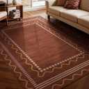 YIHOUSE Burnt Orange Scalloped Bedroom Rugs 5x7, Non-Slip Washable Farmhouse Border Rug for Living Room, Low-Pile Indoor Carpets, Stain-Resistant Vintage Rusty Rugs for Dining Room, Office