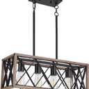 KEESFU 4-Light Dining Room Light Fixture, Farmhouse Kitchen Island Lighting, Adjustable Height Pendant Light, Rustic Linear Chandelier for Kitchen, Dining Room Table, Pool Table. (Wood Grain Color)
