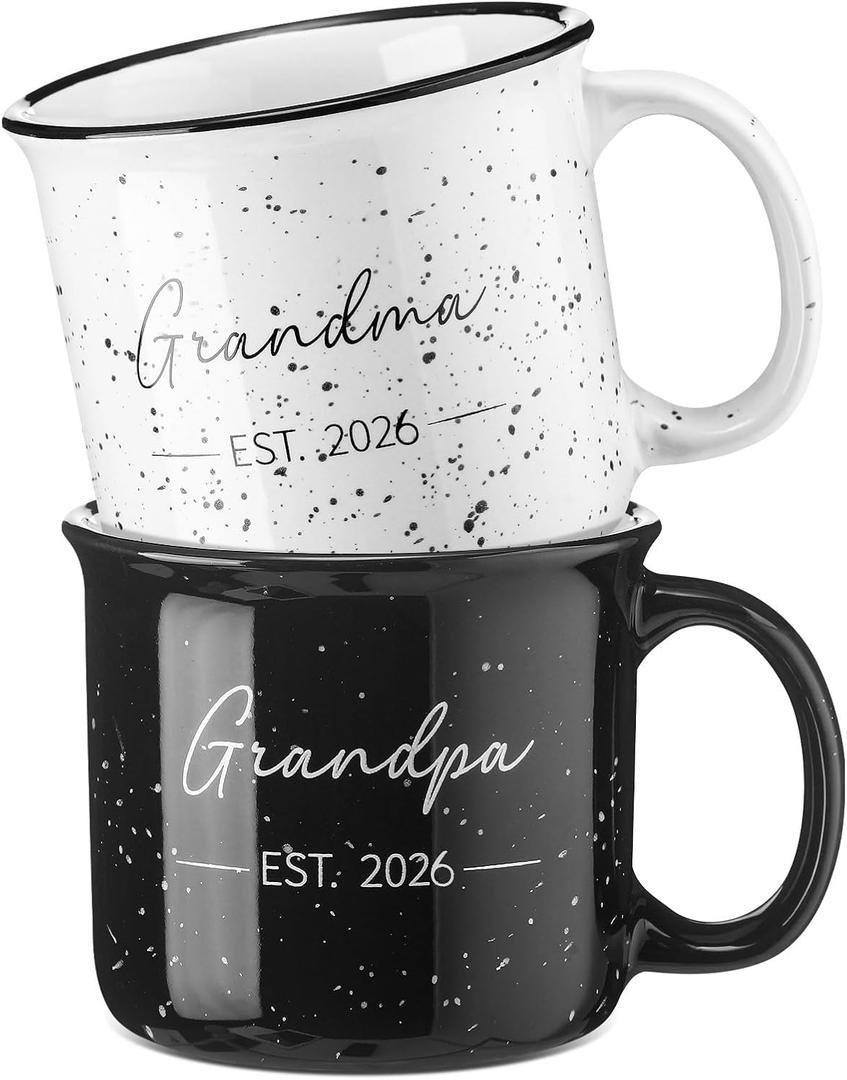 Baderke 2 Pcs New Grandparents Gifts Est 2026 Grandma and Grandpa Mugs 11oz Set Promoted to Grandparents First Time Pregnancy Announcement Baby Shower Gender Reveal Party Gifts
