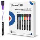 maxtek Dry Erase Markers - 6 Count Colorful Magnetic Dry Erase Markers Fine Tip with Eraser, Low Odor Whiteboard Markers for Calendar Boards