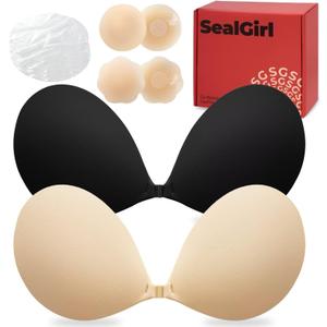 Sticky Bra Push Up - 2 Pairs Backless Strapless Bra Invisible Adhesive Bras for Wedding Prom with Nipple Pasties, Cup Size A