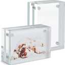 Juvale Magnetic Acrylic Picture Frame - 3 x 2 x 1.2 in Wallet-Size, Clear Polished - Mini Photo Frames Set of 2 for Tabletop & Desktop Photo Display