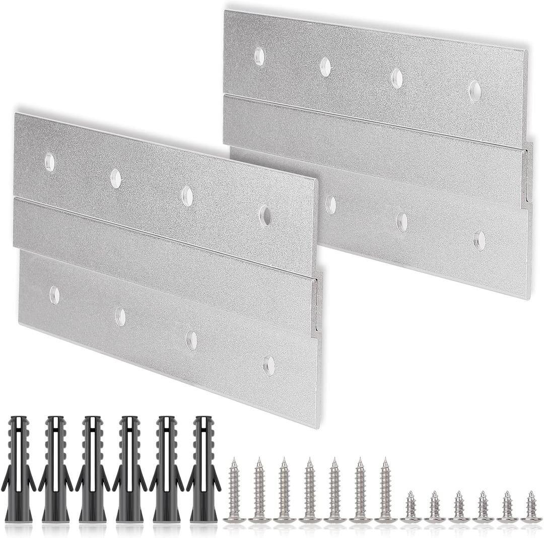 TEREX LUXURY French Cleat Hanger Heavy Duty, Aluminum Z Bracket Mounting Kit for Large Mirrors, Wood Frames, Cabinets, Long Wooden Wall Hangar Hardware for Picture Hanging (2Pairs) (6 Inch), Sliver