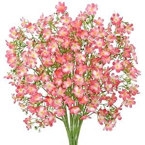 MEIVINES Artificial Flowers 8PCS Silk Flowers with Long Stems, Fake Flowers Bulk Fake Babys Breath, Pink Flowers for Tall Vase Outdoor Garden Wedding Party Home Table (Pink, 8PCS)