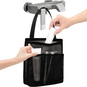 Portable Mesh Shower Caddy, Gym Travel Camp Dorm Room Essentials for College Student Boy Girl, Bathroom Shower Bag - Black