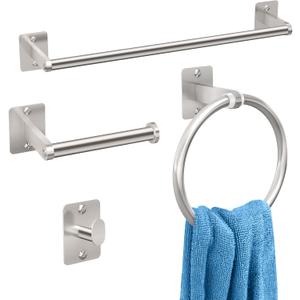 KLJKPA Brushed Nickel Bathroom Accessories Set, 4 Pieces Bathroom Hardware Set, 16 inch Towel Bar, Towel Racks for Bathroom, Robe Towel Hooks, Toilet Paper Holder Wall Mounted