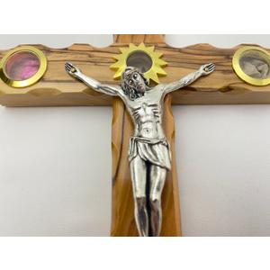 Jerusalem Olive Wood 7" Cross 14 Stations Crucifix from Bethehem with Holy Land Essences