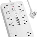 Surge Protector Power Strip,10 Outlets(1850W/15A) with 6 USB Ports (2 USB C), 6 Feet Extension Cord Wall Mount Power Strip, ETL Listed for Home, Dorm Room (White)