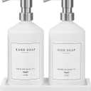 White Glass Soap Dispenser for Kitchen, Dish and Hand Soap Dispenser with Silver Stainless Steel Pump, Modern Kitchen Decor and Accessories (White Bottle/Silver Pump)