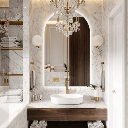 Niccy Arched LED Bathroom Mirror, 40x24 Inch Arch Frameless Backlit Mirror for Wall Arched Lighted Vanity Mirror Defogger and 3 Color, Explosion-Proof, HD Glass and IP65 Waterproof