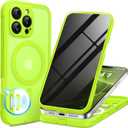 BERFY for iPhone 16 Pro Case, Compatible with MagSafe, Built-in Privacy Screen Protector, Camera Protection, Shockproof Full Body Phone Case 6.3", Translucent Bright Green