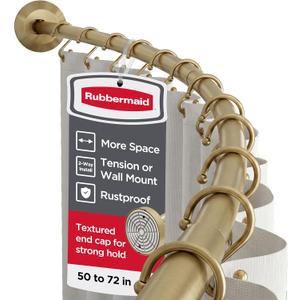 Rubbermaid Curved Shower Curtain Rod with Choice of No Drill Tension or Wall-Mount Installation, 50-72 Inches Stainless Steel Adjustable Shower Rod for Bathroom, Non-Slip, No Rust, Gold