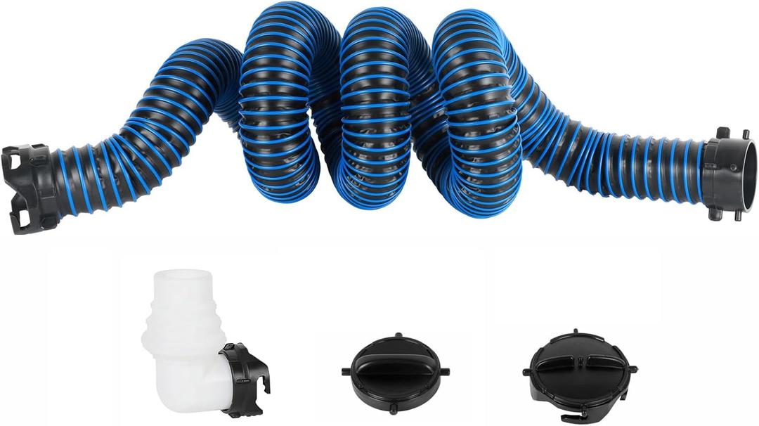 10FT RV Sewer Hose, EXTREME Heavy Duty 24 Mil TPE Material for Abrasion Resistance and Crush Protection, Camper Sewer Hose Kit with Pre-Attached Bayonet Fittings, 4-in-1 Adapter Elbow, Blue