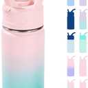 12oz Kids Water Bottle for School, Toddler Bottles with Straws, Stainless Steel Vacuum Insulated Water Bottle for Boys&Girls, Leak-Proof, BPA-Free, Bubble Gum