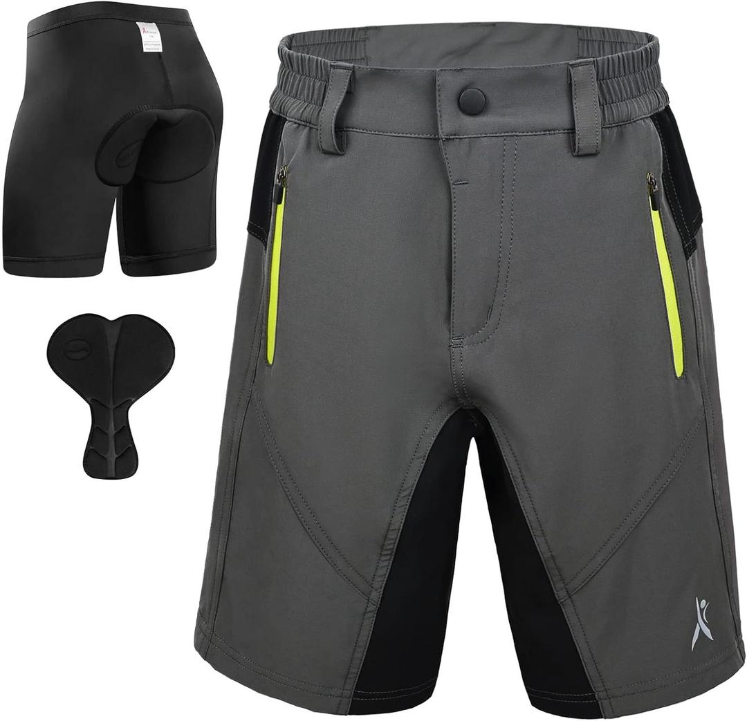 Kids Padded Bike Shorts with Padding Boys Teen Cycling Mountain Biking Shorts Zipper Pockets