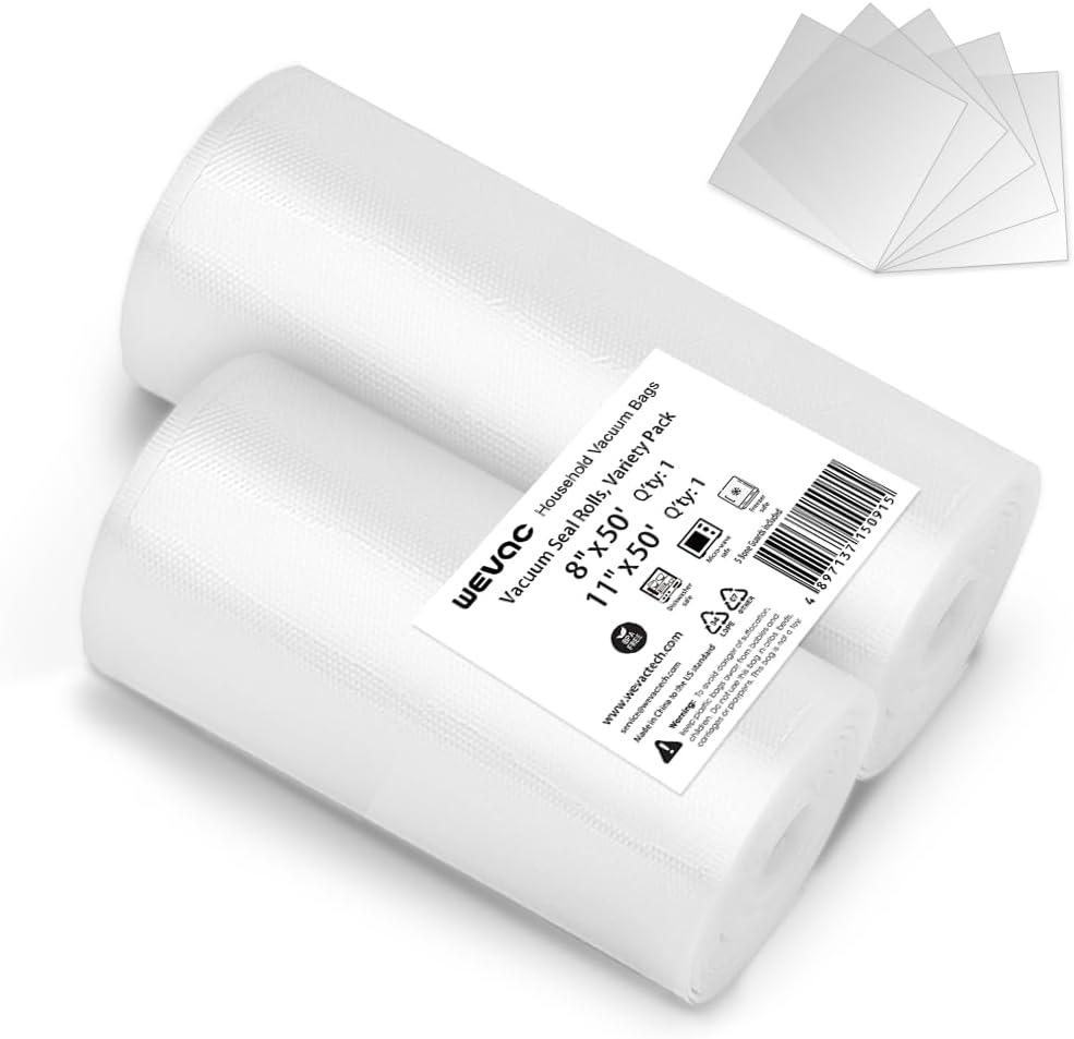 8" x 50' and 11" x 50' Vacuum Sealer Rolls, 2 Pack-Ideal for Food Storage, Sous Vide, and Meal Prep, Keep Food Fresh and Nutrients, Wevac Lite