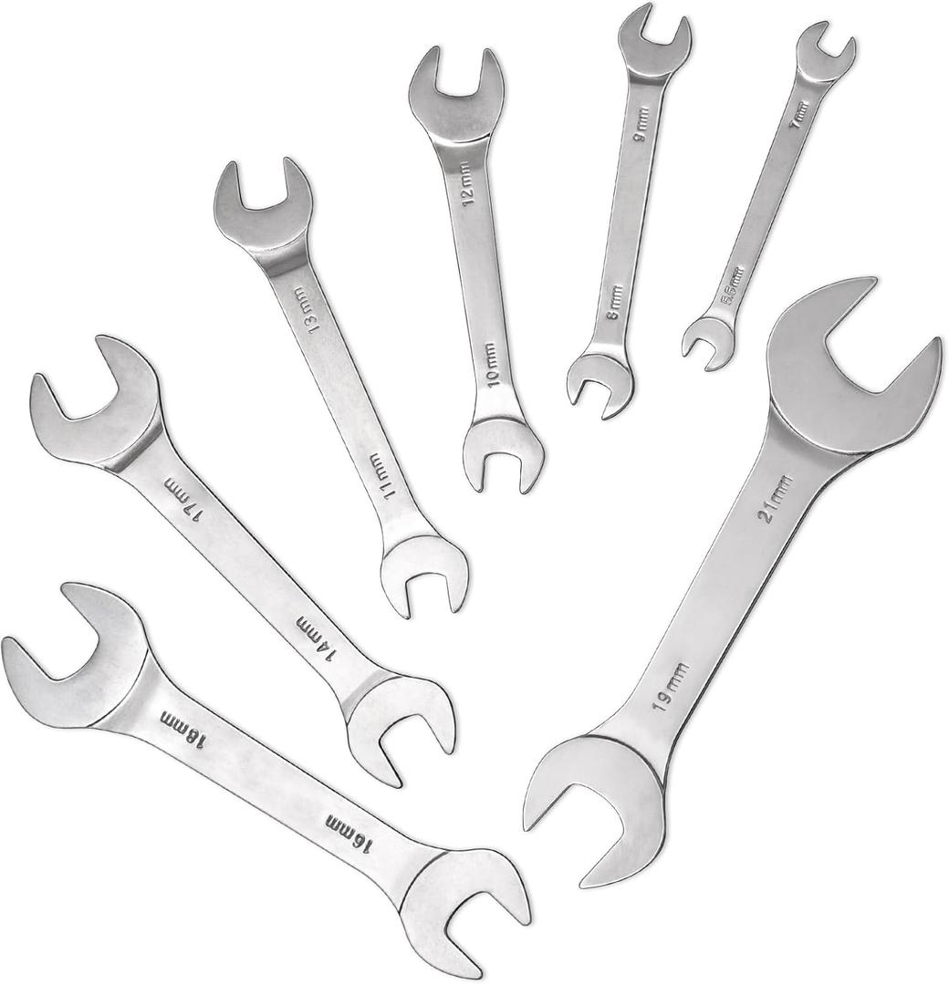 Super Thin Wrench Set, 5.5, 7,8,9,10,11,12,13,14,16,17,18,19,21mm Thin Wrenches Metric Open End 7 Pieces (Metric)