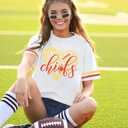 Game Day Shirt Women: Team Fan T-Shirt Cute Football Heart Graphic Tees Casual Season Short Sleeve Tops (White, M)