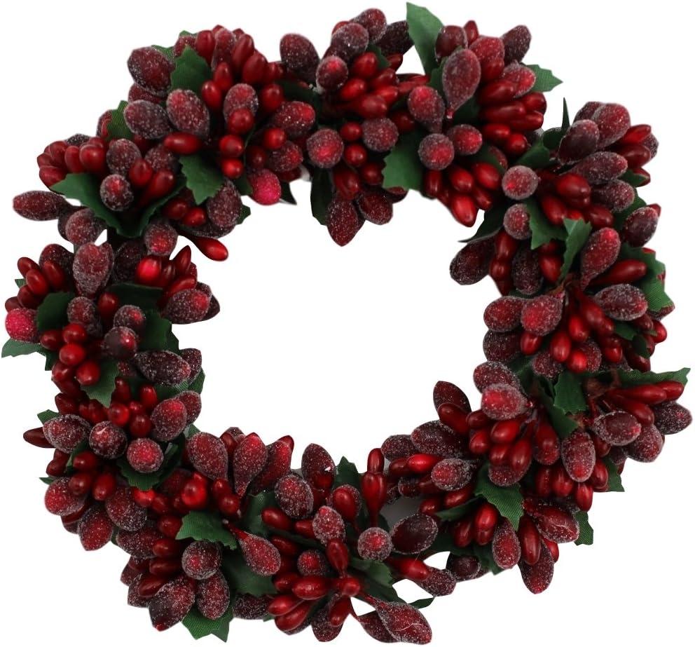 6-inch Beaded Berry Wreath Candlering Candle Ring Ornament Christmas Red