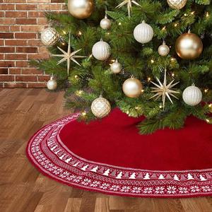 Dremisland Christmas Tree Skirt Luxury Cable Knitted Thick Rustic Xmas Tree Decoration Red Tree Skirt with Snowflake Xmas Tree Farmhouse Christmas Decor Holiday Home Party Decor (36inch/90cm, Red)