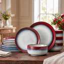 KINGSTONE Dinnerware Set for 4, Red Reactive Glaze Plates and Bowls Sets