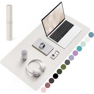 YSAGi Non-Slip Leather Desk Pad, Waterproof Laptop Computer Desk Keyboard Mat, Table Protector Blotter Mat, Large Mouse Pad for Office/Work/Home/Decor(Apricot Gray, 31.5" x 15.7")