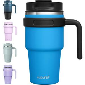 ALOUFEA 20 oz Insulated Coffee Mug Tumbler with Handle, Stainless Steel Travel Mug Tumbler with Lid and Straw,Double Wall Vacuum Leak Proof Ice Coffee Thermal Cup, Sky Blue