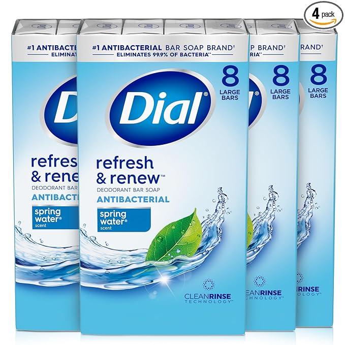 Dial Antibacterial Bar Soap, Spring Water, 32 Bars, 8 Count (Pack of 4)