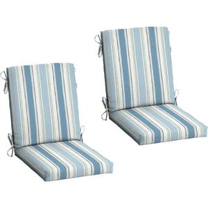 Arden 2-Pack Outdoor Patio Dining Chair Cushion, 20x44, Rain-Proof Seat Pad, Fade-Resistant Outdoor Cushion French Blue Linen Stripe