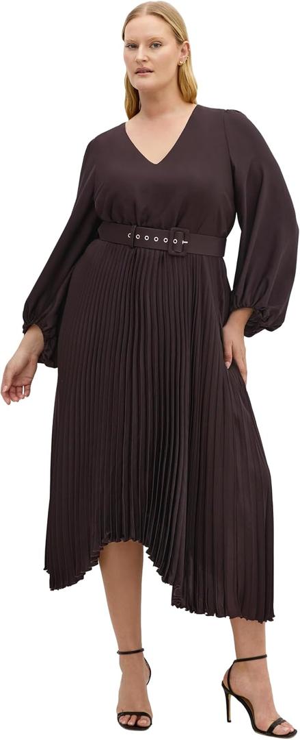 City Chic Women's Plus Size Dress - Amara Pleat Midi (Brown) 22 XL