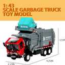 FUBARBAR Truck Toy Model 1:43 Diecast Metal Garbage Recycling Waste Transport Truck with Trash Bin, Pull Back Model Car Toy for Kids 4-6 Age Boys Birthday Gift (Grey)
