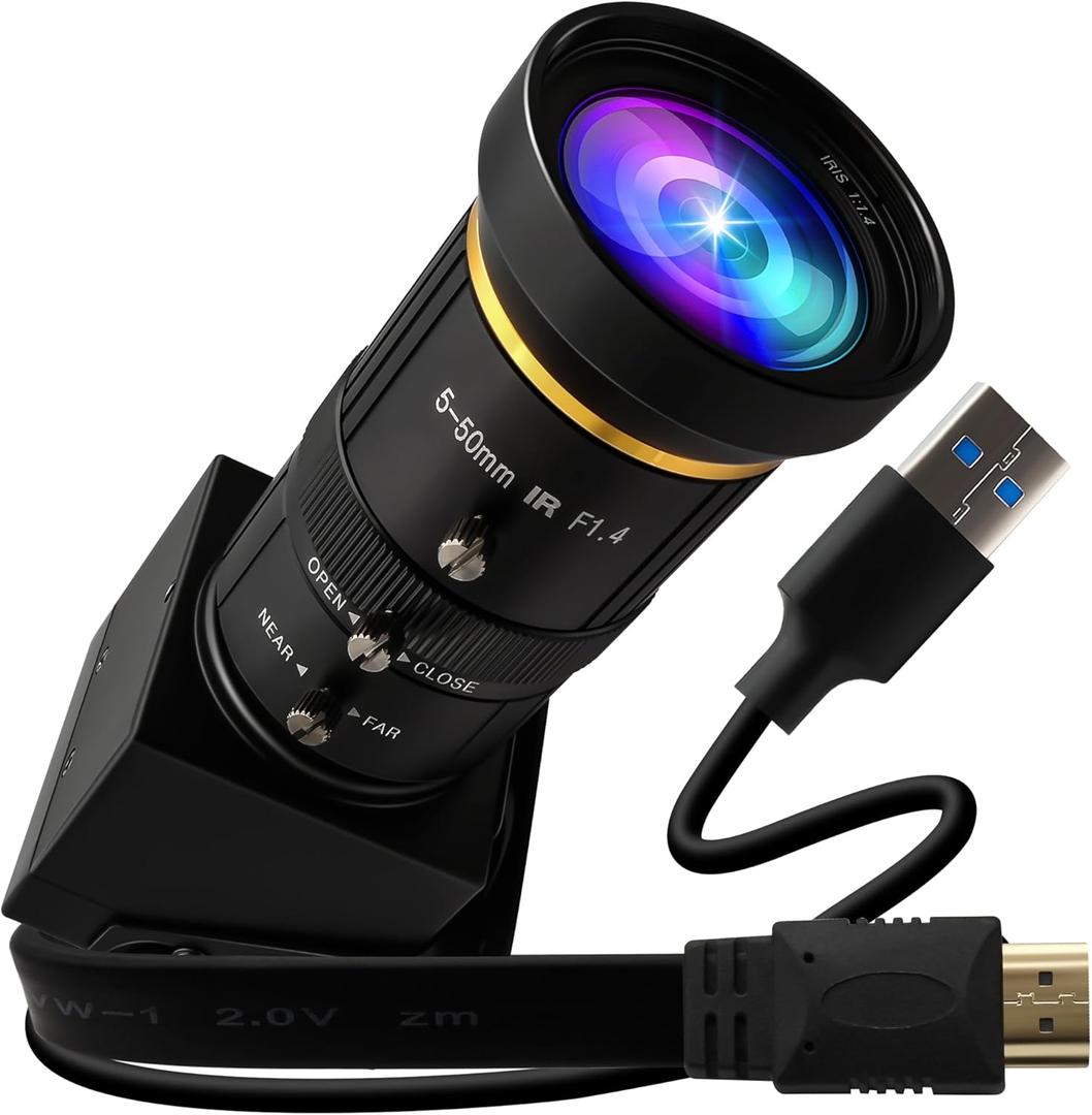 ELP 4K 60fps USB3.0 Webcam - HDMI & USB Output, Dual Display, Manual Zoom, 10x Zoom, High Speed, H.264, 5-50mm Lens